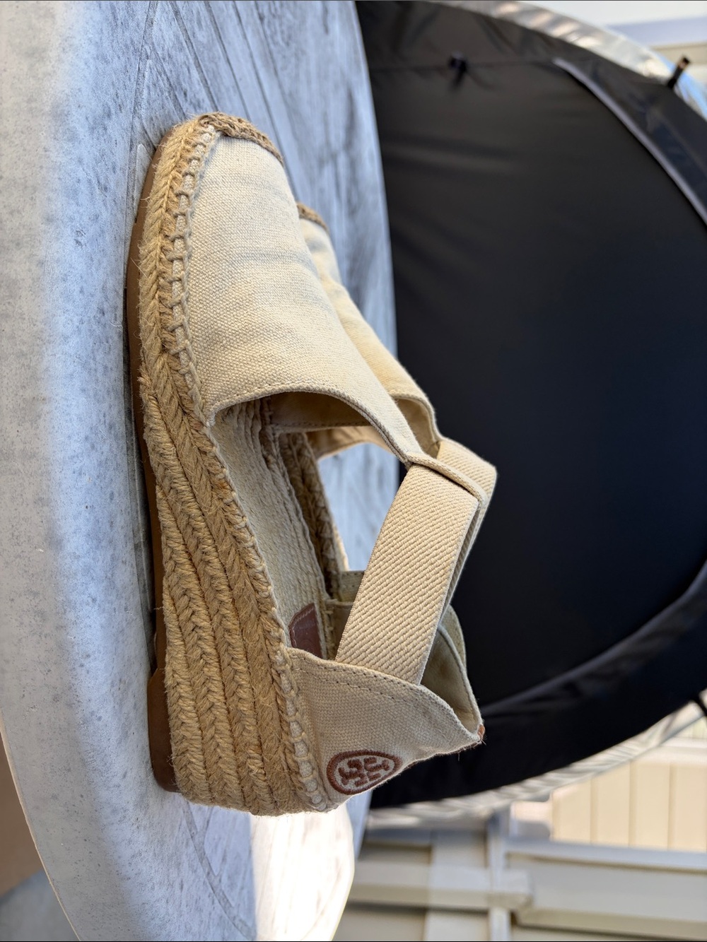 Tory Burch Beige Canvas Espadrille Wedge Sandal
